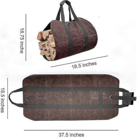 Sac de transport de bûches pour le rangement extérieur du bois de chauffage, sac fourre-tout en toile pour transporter le bois de chauffage
