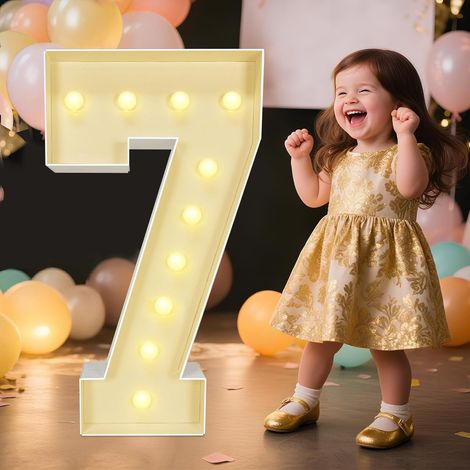 Chiffre décoratif lumineux : grand chiffre de 3 pieds (environ 90 cm), idéal pour les fêtes, anniversaires, mariages, fiançailles, célébrations et plus encore chiffre 7, facile à assembler. (1/5)