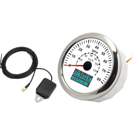 Compteur GPS universel 85mm étanche, odomètre 120KM/H 80MPH, rétroéclairage coloré pour voiture bateau camping-car yacht blanc (1/5)