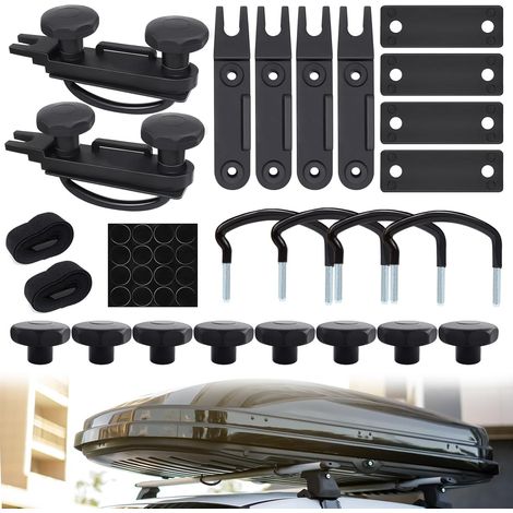 Lot de 4 supports de coffre de toit universels pour voiture et camionnette, avec 4 supports et 2 bandages (1/5)