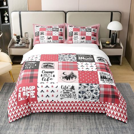 Camper Literie Set Happy Camping 100% Coton Housse de Couette 200x200cm pour Décoration Camping Voitures Rose Parure de Lit Ferme Trailers Camper Ensemble de lit Ensemble de Literie - 200 x 200 cm + 2 (1/5)
