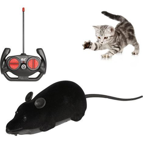 Ferngesteuerte Katzenmaus, interaktives bewegliches Katzenspielzeug, kabelloses elektronisches RC-Maus-/Ratten-Haustierspielzeug zum Jagen und Spielen (Schwarz) (1/5)