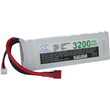 vhbw Batería recargable compatible con sistema T AWG12 para modelismo (3200mAh, 7,4V, Li-poli, 140 x 44 x 16mm)
