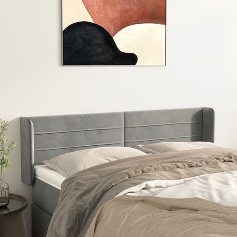 Kopfteil mit Ohren Hellgrau 147x16x78/88 cm Samt vidaXL (1/5)
