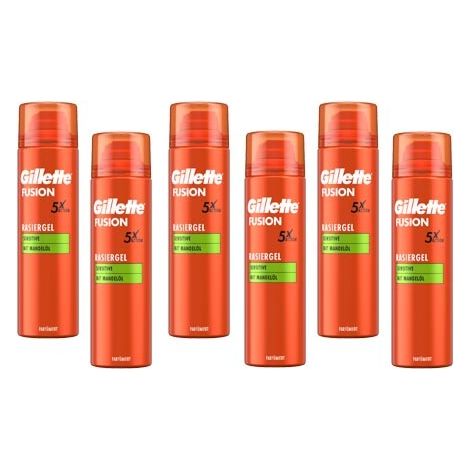 Multipack 6 Stück Gillette Rasiergel, Fusion5 Sensitive, 200 ml