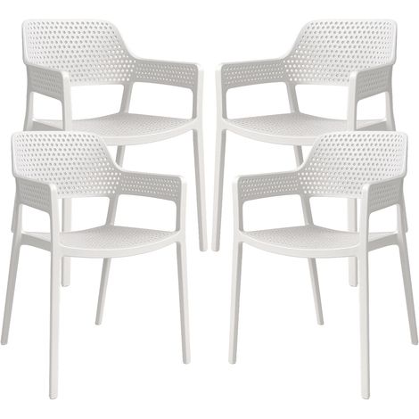 Set 4 Sedie Ergonomiche in Polipropilene Bianco con Schienale e Seduta Forati (1/5)