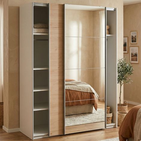 Dmora - Armario 2 puertas Seraphine, Muebles de dormitorio, Vestidor, Armario de ropa, 150x61 h200 cm, Blanco y Roble (1/5)