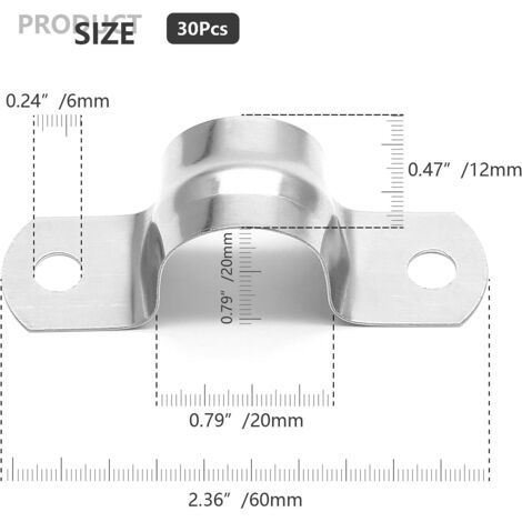 Collier de serrage en U en acier inoxydable, collier de serrage demi-rond pour tuyau d'air/eau, fixations pour tuyaux d'eau – 20 mm (1/4)