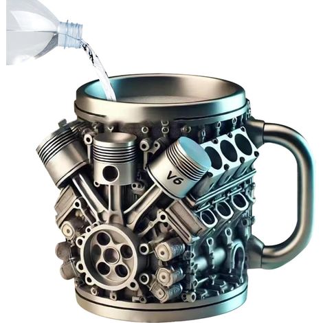 Mug à café en acier inoxydable Jus De Fruits Eau Café Thé Au Lait Tasse À Eau Avec Un Design Moteur Créatif Pour Café, Thé, Jus Et Lait Du , Atelier Garage (1/5)