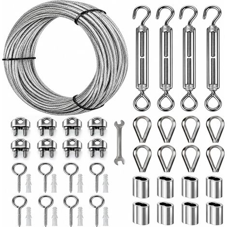 Câble Acier Inox 3mm Pvc 30m Œillets Ext Corde Linge (1/5)