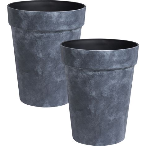 Conjunto de 2 macetas de jardín grandes tiestos para patio gris oscuro Trollius (1/5)
