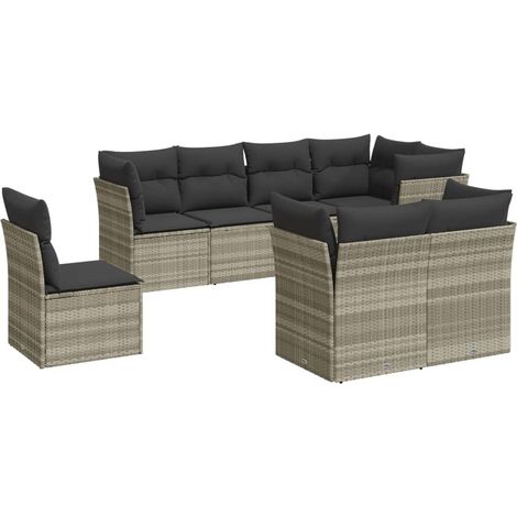 Maison Exclusive - Set Divano da Giardino 8pz con Cuscini Grigio Chiaro Polyrattan