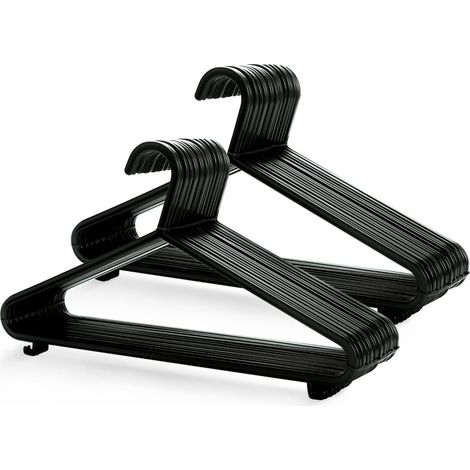 Cintres en Plastique Noir - Lot de 50, Cintres pour Portemanteaux, Armoire et Placard Solides, Cintre Robuste avec Barre Porte-Pantalons et Pinces, Gain de Place, Largeur 37,5 cm (1/5)
