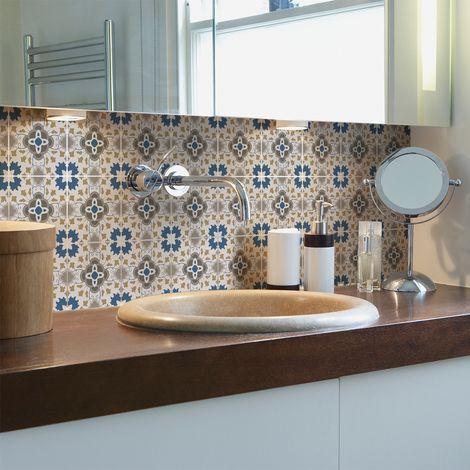 Sticker Mural Carrelage adhésif Cuisine Salle de Bain - 9 STICKERS CARRELAGES AZULEJOS VITALINA - 9stickers10x10cm (1/5)