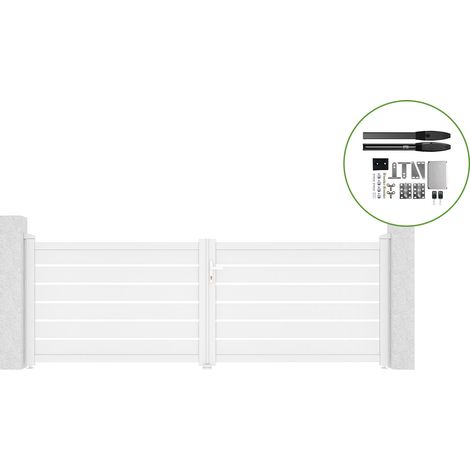 Portón abatible 3,5m VOGEL H.120cm aluminio blanco + motorización HICKER B200 (1/5)