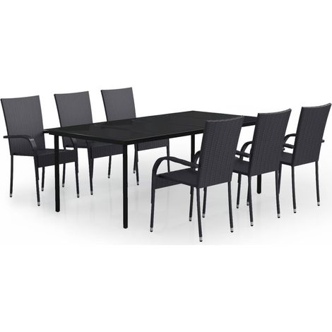 Maison Exclusive - Set da Pranzo per Giardino 7 pz con Cuscini Neri