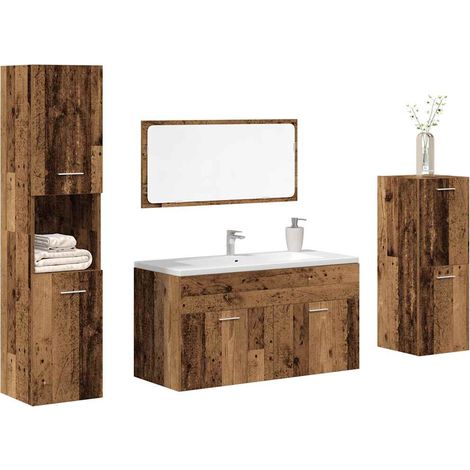 vidaXL 4 Piece Bathroom Furniture Set Old Wood Engineered Wood (1/5)