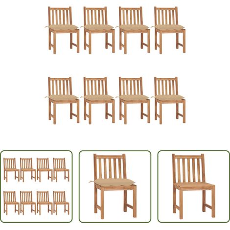Meuble de jardin en teck -  Chaises de jardin lot de 8 avec coussins Bois de teck massif (1/5)