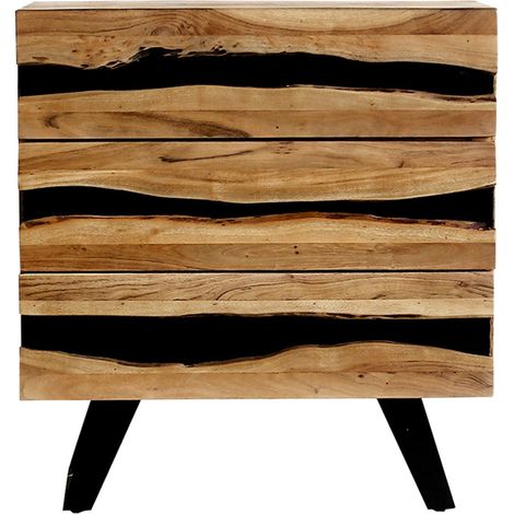 VOLSKA - Commode 3 Tiroirs en Acacia Massif et Métal Noir (1/2)