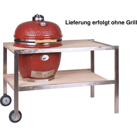 Monolith Teakholztisch für LeCHEF aus Edelstahl und Teakholz fahrbar inklusive Rollen 201003-L (1/5)