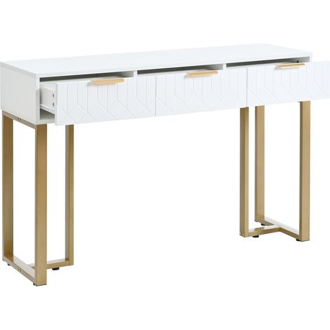 Tavolo consolle moderno con cassetti in MDF bianco e oro 120x36x80 cm MODENUIT (1/5)