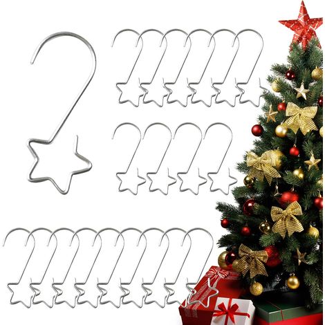 Supports pour ornements 20 Pinces Métalliques pour Boules  Crochets pour ornements de Noël en forme d'étoile et en S pour sapin de Noël, boules, bricolage, fête, mural (1/5)