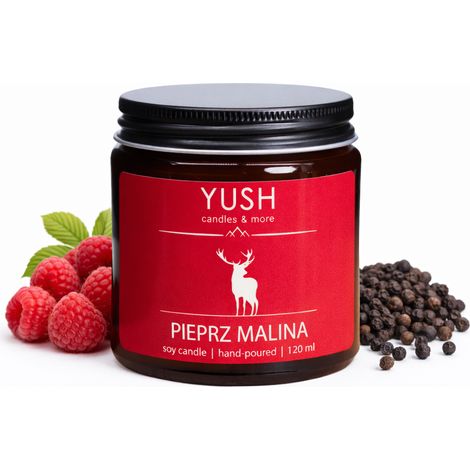 Sojakerze Pfeffer-Himbeere, 100 % Sojawachs – yush – 120 ml (1/5)