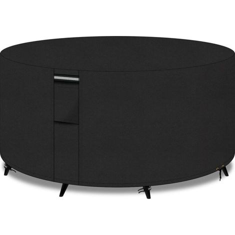 Round Garden Furniture Cover, 600D Oxford Fabric Patio Table Cover, Garden Furniture Protective Cover with Rope and Buckle, Waterproof, Anti-UV, Windproof 130x71cm (Black) (1/5)