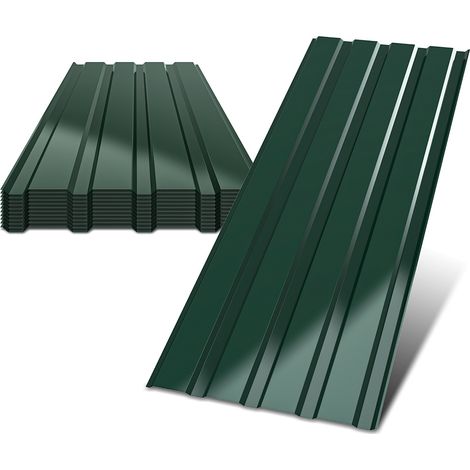 Randaco Lote de 12 chapas de tejado, chapa trapezoidal perfilada, placas de metal, superficie lisa con guantes anticorte, 115x45 cm, 0,25 mm, 6 m², Verde