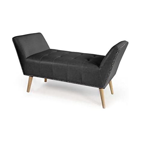 Panca retro in similpelle nera gambe in legno (1/2)