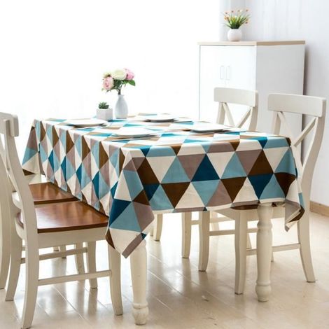 Nappe Rectangulaire Géométrique Anti-tache en Coton pour Cuisine Restaurant Salle à Manger, Bleu (140x200cm)