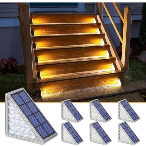 Lampe Solaire Exterieur, Lot de 6 Eclairage Escalier Exterieur IP67 Étanche, Marche/Arrêt Automatique Blanc Chaud LED Lampe Solaire pour Jardin, Chemin, Escalier, Patios, Sol (1/5)