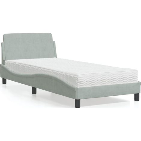 Bed with Mattress Light Grey Single Velvet vidaXL (1/5)