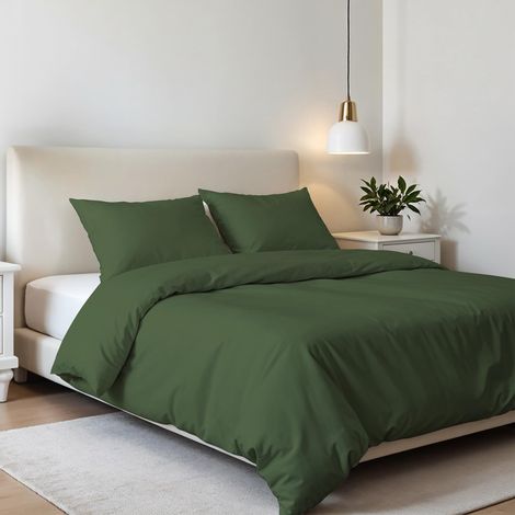 Parure de lit Double en Microfibre, fabriquée en Italie, Housse de Couette - 250 x 200 cm avec Rabat et taies d'oreiller, Vert foncé, pour lit Double (1/5)