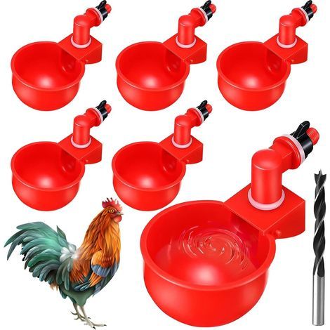 Juego de 6 bebederos automáticos de plástico. Dispensadores de agua para pollos, codornices y patos. Resistentes a las variaciones de temperatura. Fáciles de limpiar. (1/5)