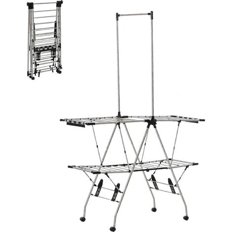Séchoir à vêtements pliant sur roues, support de séchage mobile et polyvalent, tour à linge rotative spacieuse (1/5)