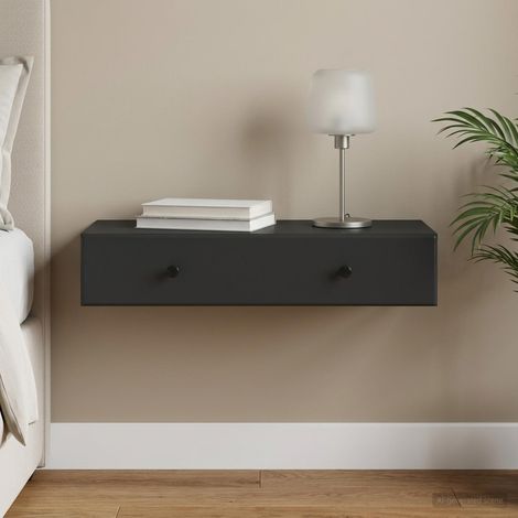 Table d’appoint murale avec tiroir en bois d’ingénierie noir, 87,5 x 34,5 x 17 cm - PANGIVO (1/5)