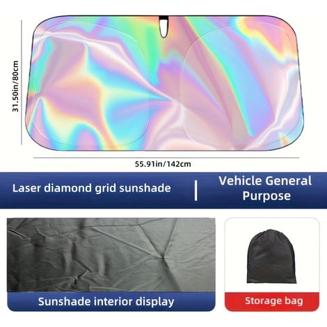 Pare-soleil de voiture en alliage argenté titane, 1 pièce, matériau physique à quatre couches, protection UV et isolation thermique pour fenêtres, design imprimé laser. (1/5)