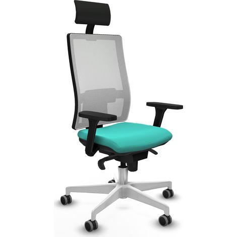 Horna sincro malla blanca similpiel turquesa brazos 3D base blanca cabecero fijo ruedas 65mm engomadas (1/5)