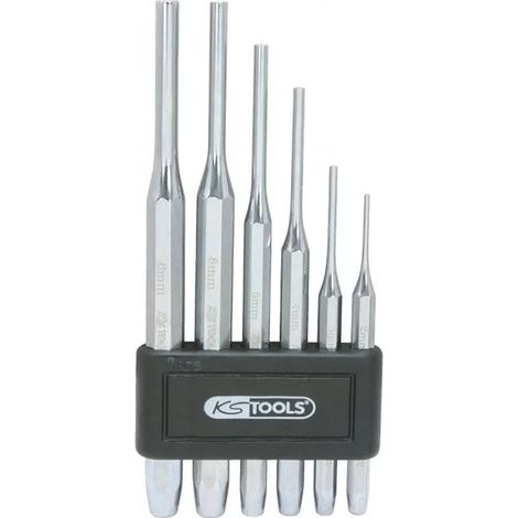 Kstools – Jeu de 6 chasse-goupilles en acier chrome vanadium – Finition chromée polie – Longueur 150mm – Support de rangement inclus
