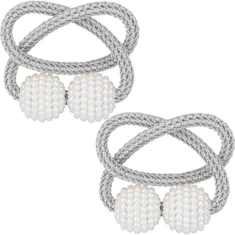 Lot de 2 attaches magnétiques pour rideaux, clips de maintien avec corde, couleur grise (1/3)