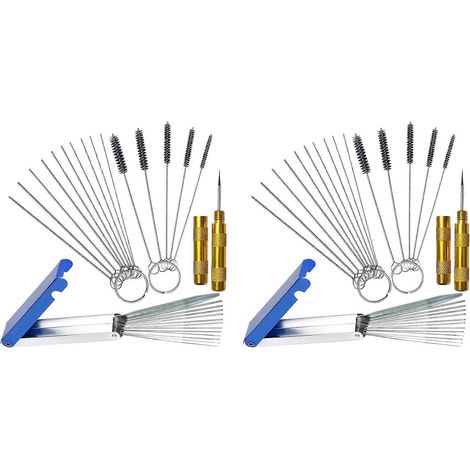 Kit de nettoyage de carburateur, comprenant 26 fils d'acier + 20 aiguilles + 10 brosses + 2 pics, nettoyeur de buses de pistolet à peinture avancé, peut éliminer les dépôts de carbone et la saleté des (1/5)