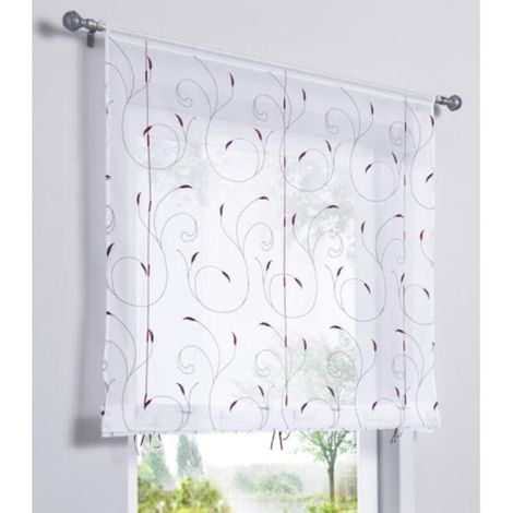 1 Pièce Rideau de Fenêtre Broderie Floral Raffrollo Haut Qualité Voile Décoration de la Chambre Salle de Bain Balcon(Violet,120x140cm)-Ensoleillé