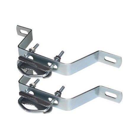 Fixations en M galvanisées déport 100 mm – Pour mâts Ø 25 à 60 mm – Écrous de 13 mm avec rondelles frein – Dimensions 30,5 x 11 cm – Sedea