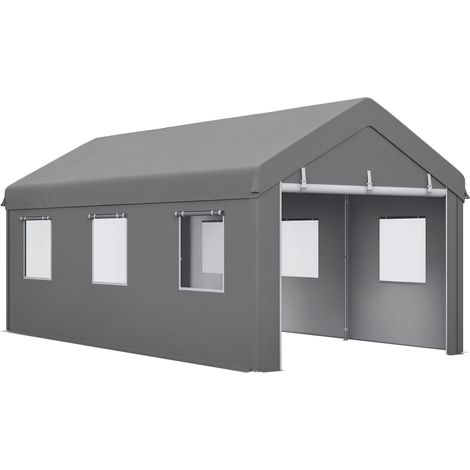 Gartenhaus aus verzinktem Stahl, 6 x 3 m, mit hochdichtem Dach (160 g/m²), 2 Schiebetüren und 6 Fenstern