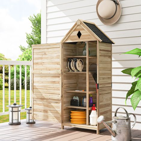 Abri de jardin avec 4 étagères - toit en asphalte imperméable - 80 x 49 x 170 cm - abri de rangement en bois - marron clair - Idéal