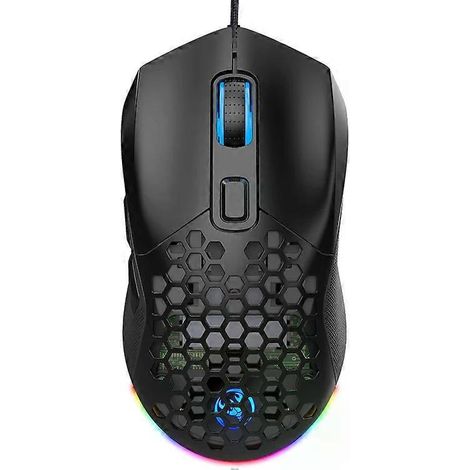 Souris gaming HXSJ X300 noire, 7200 DPI, rétroéclairage RGB, coque arrière interchangeable (1/5)