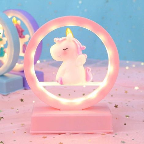 lumière de nuit led, boîte à musique licorne avec lumière led, lampe de table licorne pour cadeau de Noël anniversaire fille (1pcs, rose)