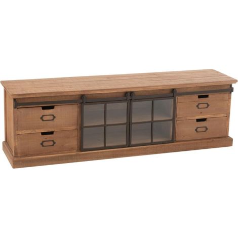 Meuble TV en bois et métal 4 tiroirs 2 portes coulissantes L160 - MIRA