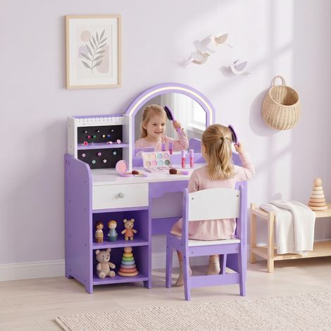 Coiffeuse Enfants Tabouret Miroir Bois, 3-8 Ans, Maquillage, Violet, Jeu (1/5)